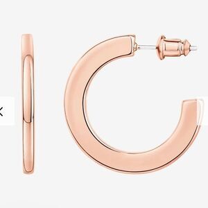 NWB PAVOI 14K Rose Gold Plated Infinity Hoop Earrings 4mm Flat Thick 30mm
